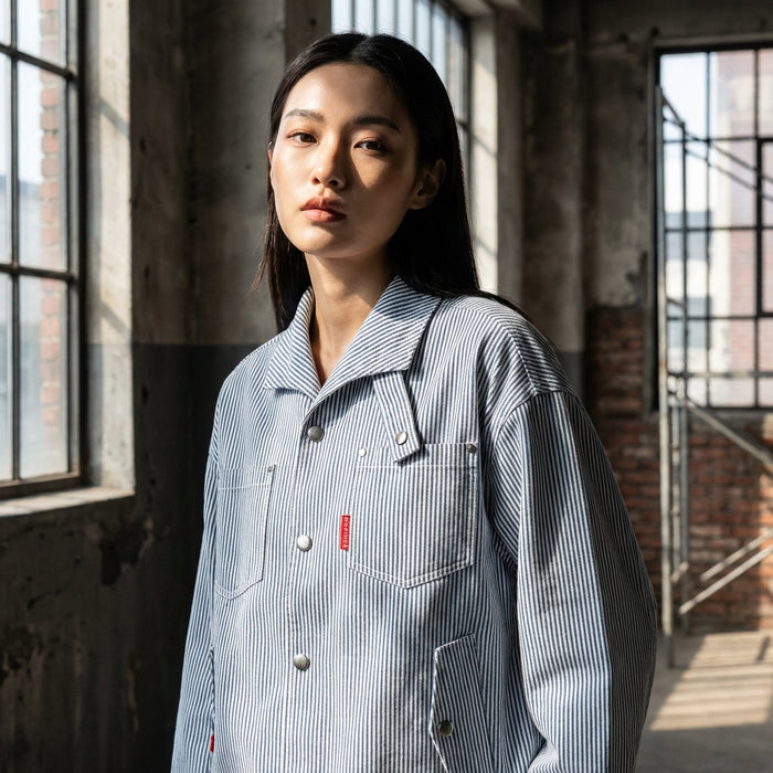 Veste rayée unisexe bleue à col cranté - K-fashion Streetwear