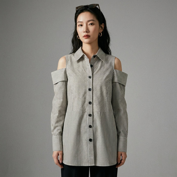 Chemise rayée femme épaule dénudée - Koreanxwear - Taille S