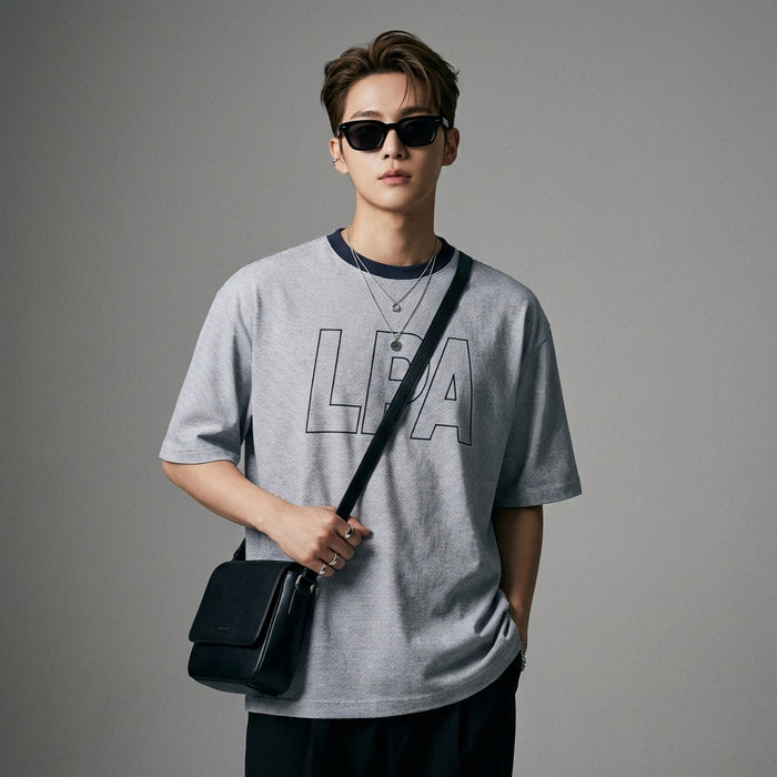 T-shirt rayé oversize gris clair avec lettres - Koreanxwear - Taille S