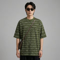 T-shirt rayé oversize unisexe vert et gris - K-fashion - Taille M