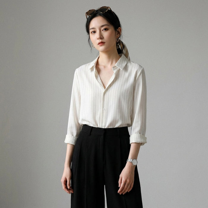 Chemise rayée femme col polo manches longues - Koreanxwear - Taille S