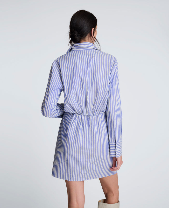 Striped Poplin Asymmetrical Shirt Dress