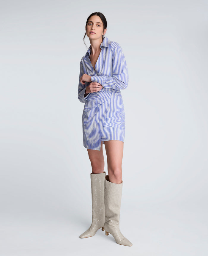 Striped Poplin Asymmetrical Shirt Dress