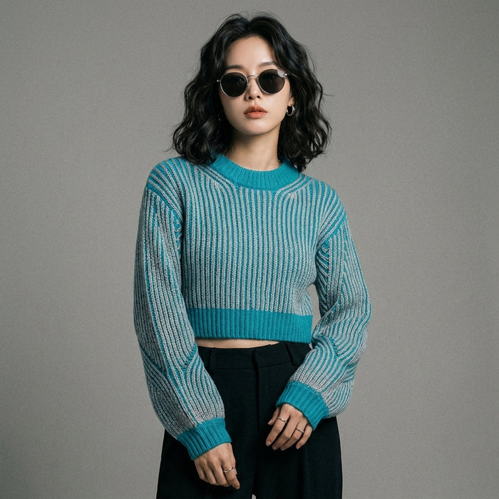 Pull rayé col rond avec découpes manches longues - Koreanxwear - Taille S