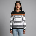 Sweat rayé col rond noir blanc style K-fashion décontracté - Koreanxwear - Taille L