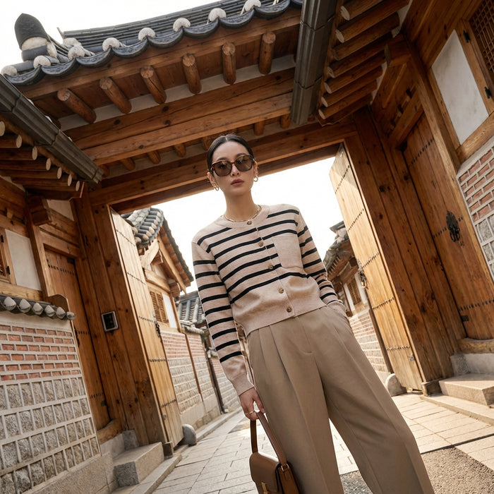 Cardigan rayé court femme style preppy - Koreanxwear