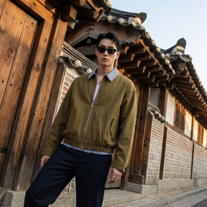 Veste streetwear rayée coupe ample homme - Koreanxwear