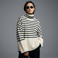 Pull rayé col roulé noir et blanc - Koreanxwear - Taille One Size