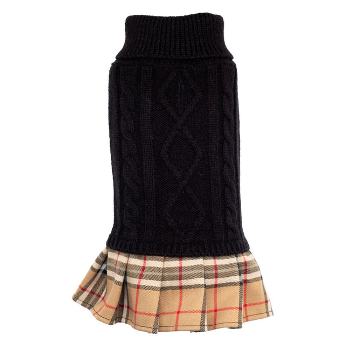 Tan Plaid & Black Layered-Look Turtleneck Sweater Warm Dog Dress