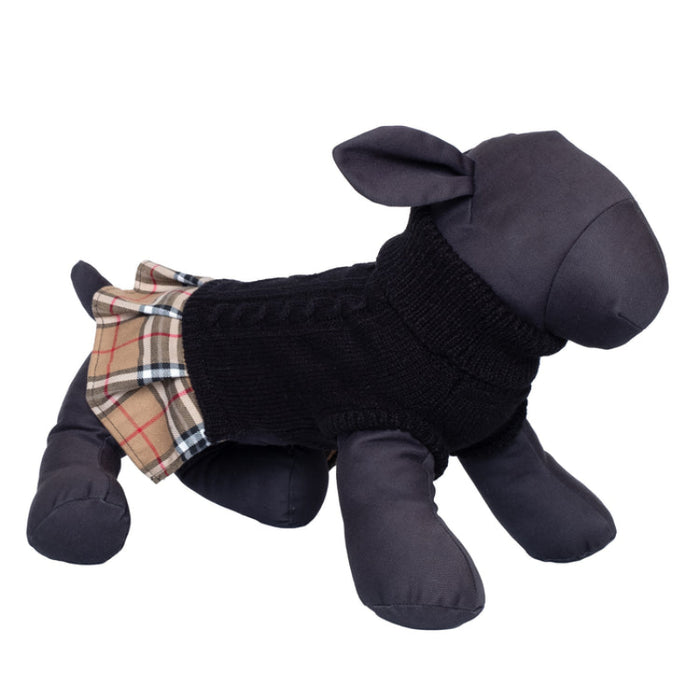 Tan Plaid & Black Layered-Look Turtleneck Sweater Warm Dog Dress