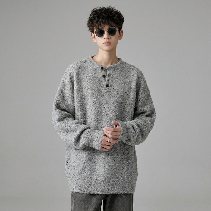 Pull Henley épais en laine grise pour homme - Koreanxwear - Taille M