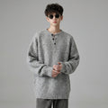 Pull Henley épais en laine grise pour homme - Koreanxwear - Taille M