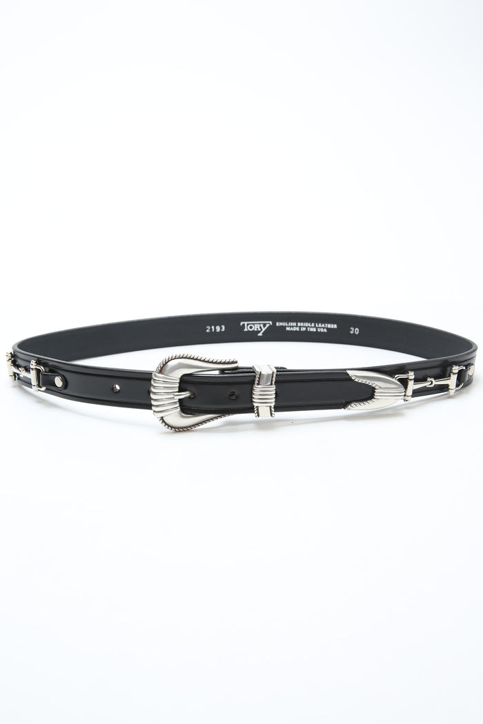 Tory Leather Silver Snaffle Bit Belt / Black (2193)