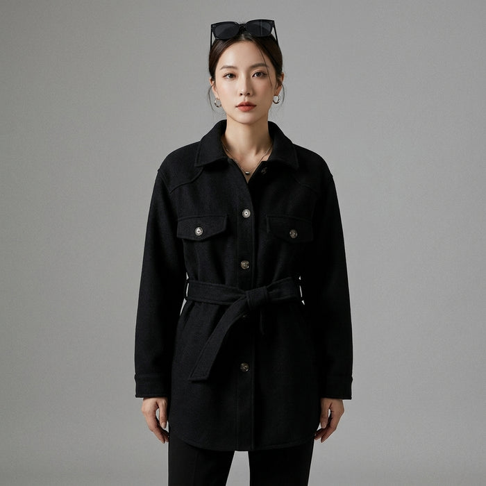 Manteau chemise ceinturé femme, style K-fashion élégant et moderne - Taille XS