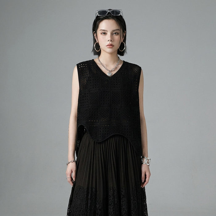 Gilet sans manches col V évidé noir K-fashion - Koreanxwear - Taille One size