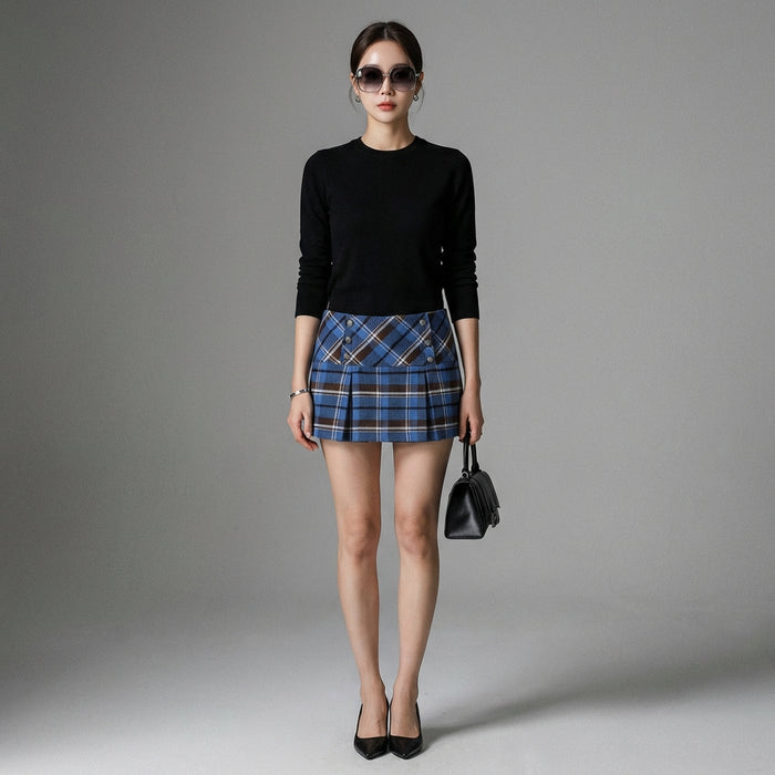 Mini-jupe à carreaux rouge et bleu, style K-fashion, femme - Taille S