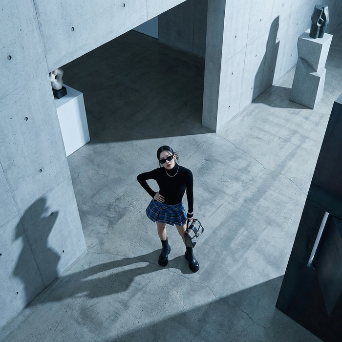 Mini-jupe à carreaux rouge et bleu, style K-fashion, femme