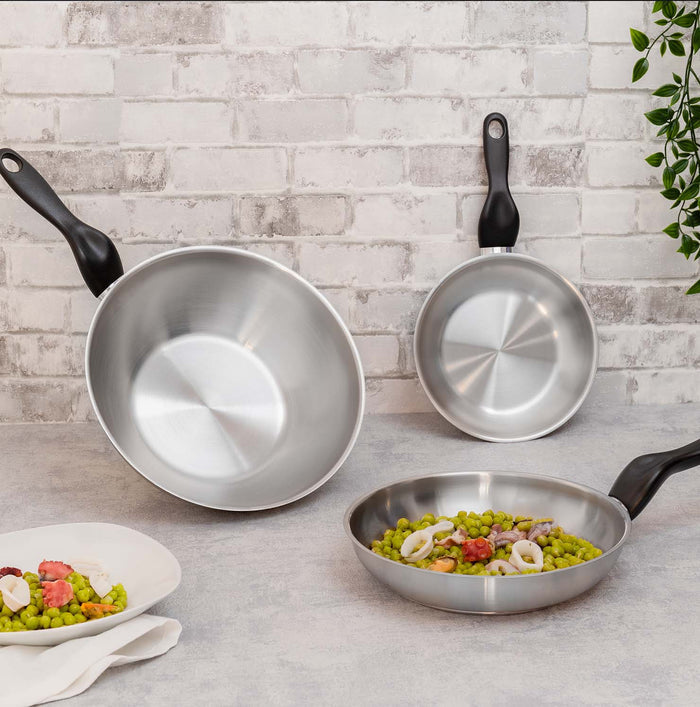 Tris acciaio inox - set 3 padelle cm 20/24/28