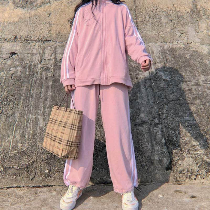 Ensemble de sport coréen à deux bandes - KoreanxWear