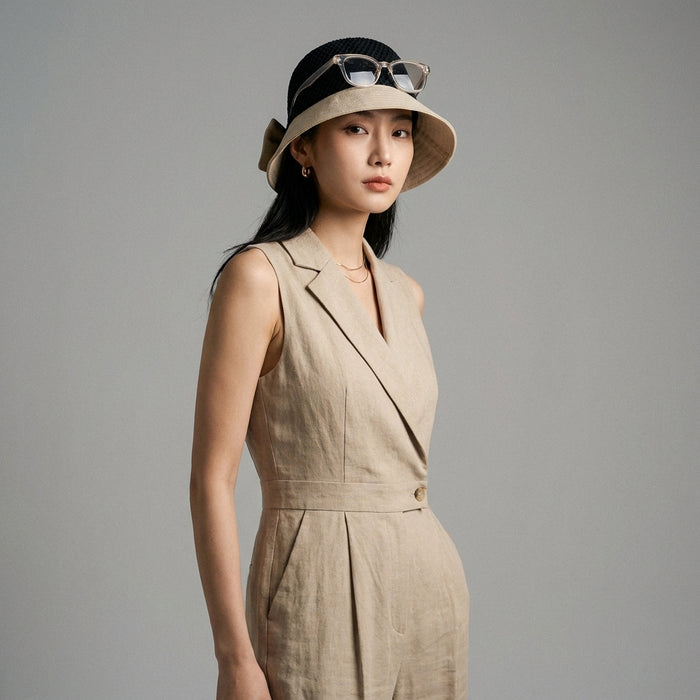 Chapeau bob tricoté bicolore avec nœud - Mode coréenne - Taille M（56-58cm）