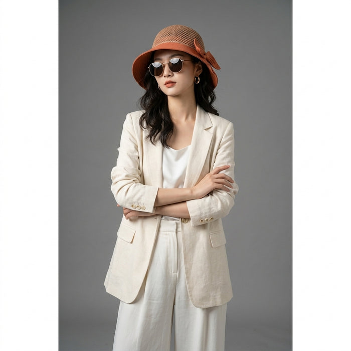 Chapeau bob tricoté bicolore avec nœud - Mode coréenne - Taille M（56-58cm）