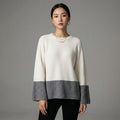 Pull col rond bicolore blanc et noir, style streetwear K-fashion. - Taille L