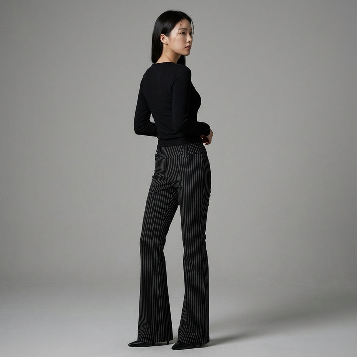 Pantalon évasé streetwear bicolore noir femme - K-fashion Koreanxwear - Taille L