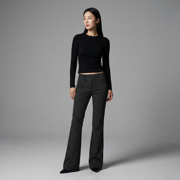 Pantalon évasé streetwear bicolore noir femme - K-fashion Koreanxwear
