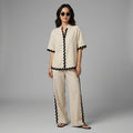 Ensemble top et pantalon bicolore beige et noir, style décontracté K-fashion - Taille XL - Grande Taille