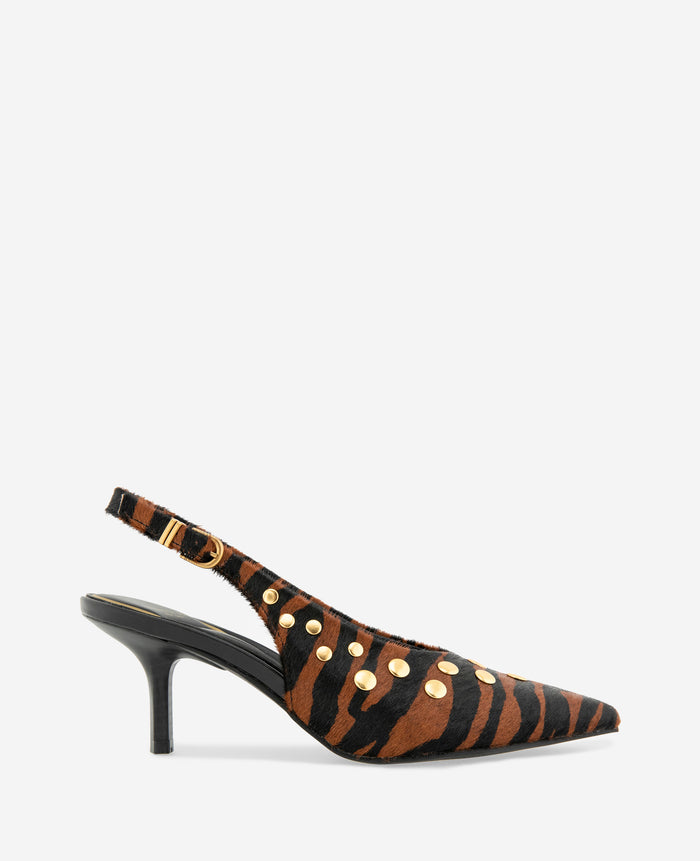 Ulysses Tiger Calf Hair Studded Slingback Heel