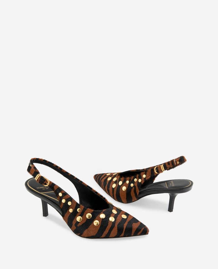 Ulysses Tiger Calf Hair Studded Slingback Heel