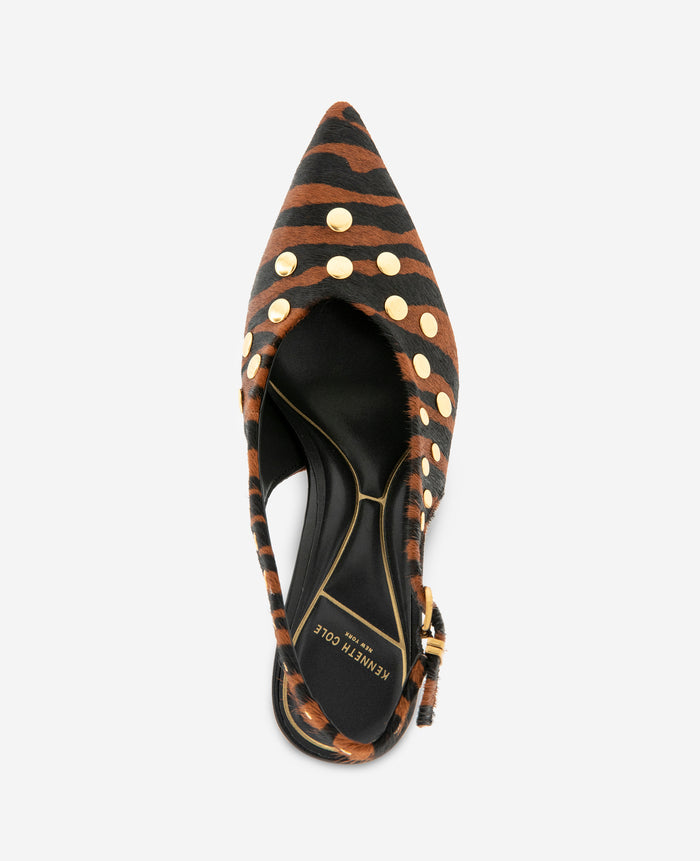 Ulysses Tiger Calf Hair Studded Slingback Heel
