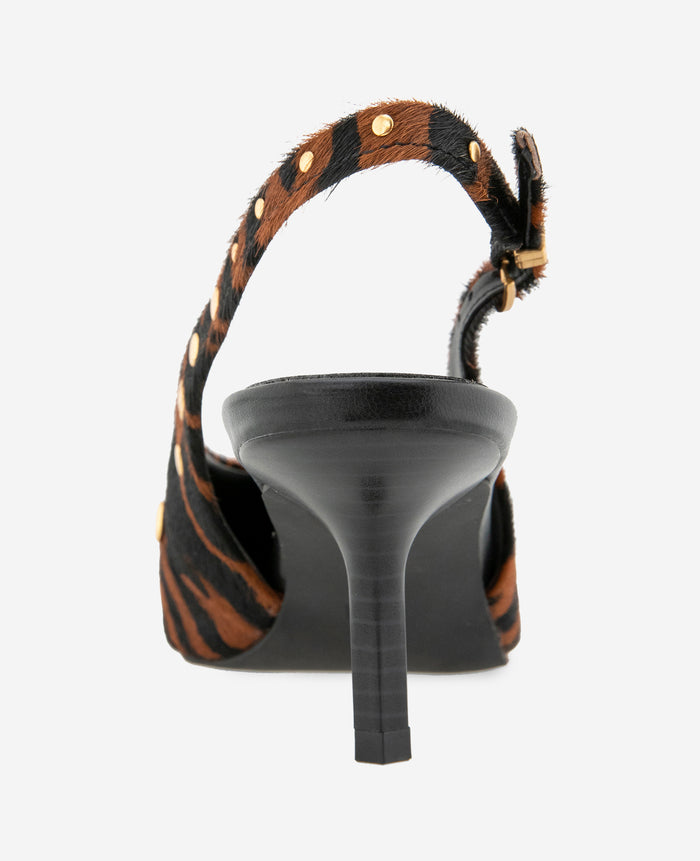 Ulysses Tiger Calf Hair Studded Slingback Heel