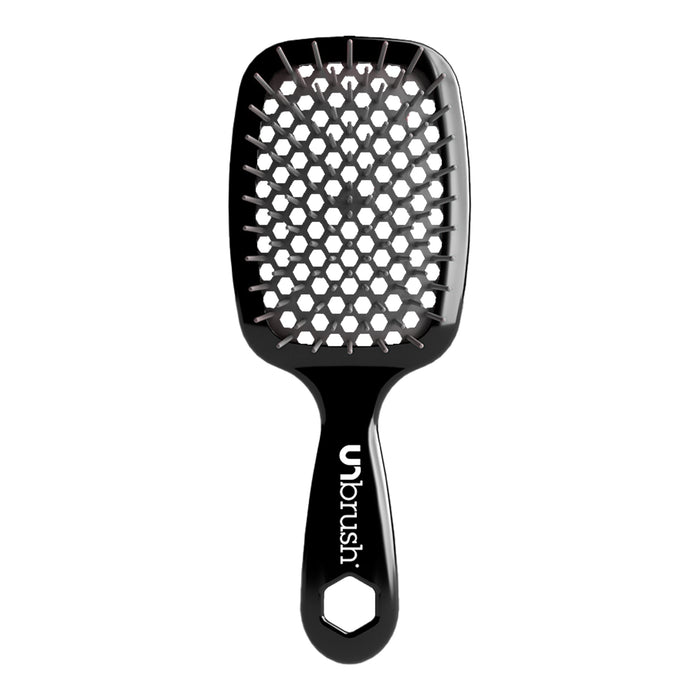 Black unbrush hairbrush with a honeycomb design on a white background