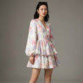 Robe femme décolleté V manches bouffantes imprimée - Koreanxwear - Taille S