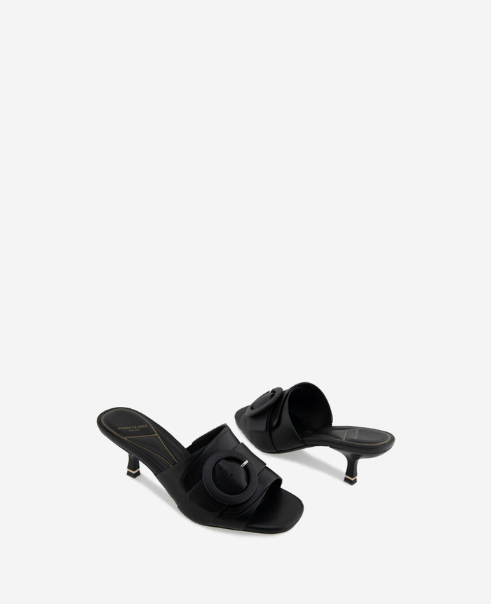 Valentina Leather Kitten Heel Slide Sandal