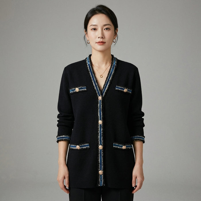 Cardigan tricoté avec bords en velours contrastant - Koreanxwear - Taille S