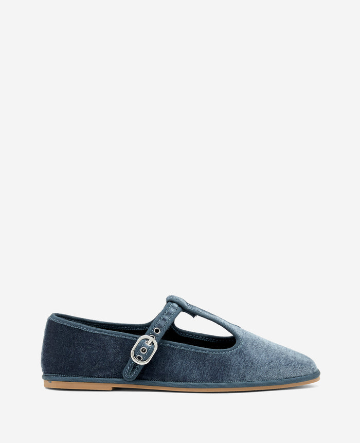 Verona Velvet T-Strap Mary Jane Flat