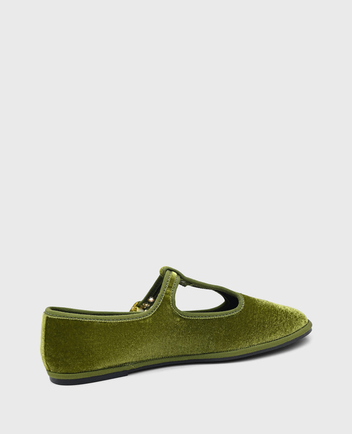 Verona Velvet T-Strap Mary Jane Flat