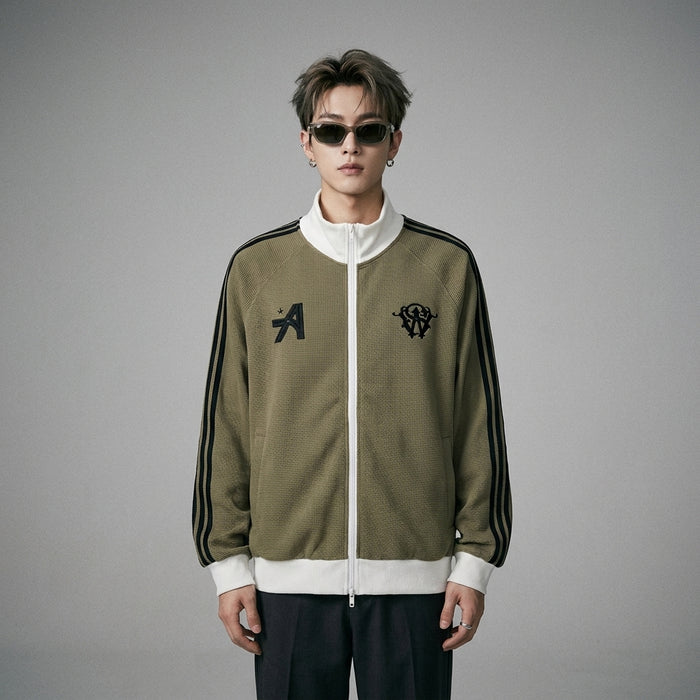 Veste unisexe streetwear maille gaufre col montant noire et verte - Koreanxwear - Taille M