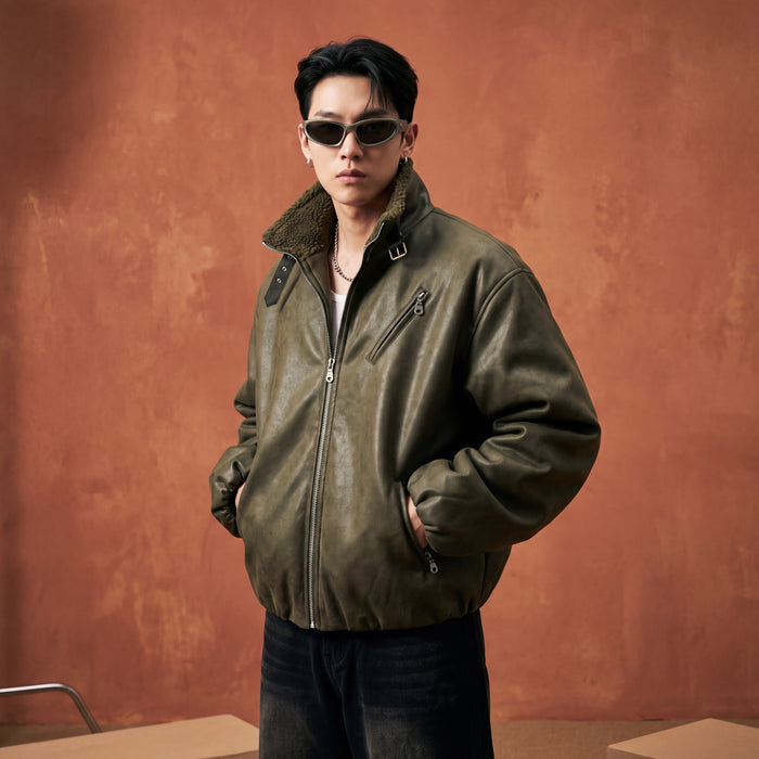 Manteau homme doublé sherpa marron, style streetwear coréen. Idéal pour l'hiver. - Taille S