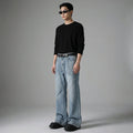 Jean bootcut délavé bleu clair pour homme - Koreanxwear - Taille XL - Grande Taille