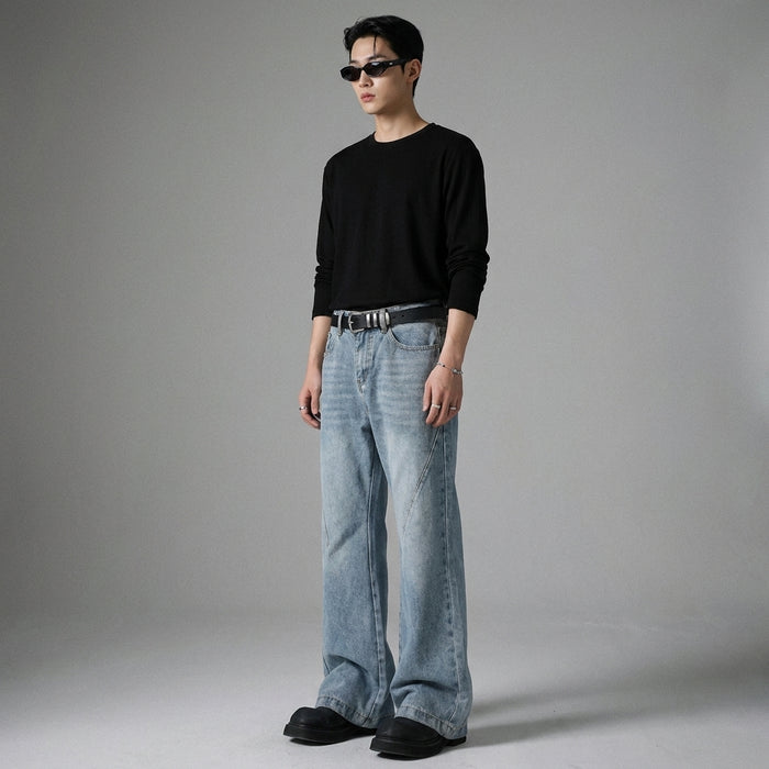 Jean bootcut délavé bleu clair pour homme - Koreanxwear - Taille XL - Grande Taille