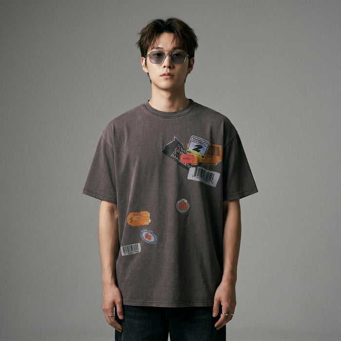 T-Shirt oversize homme emblème délavé K-fashion - Koreanxwear - Taille S