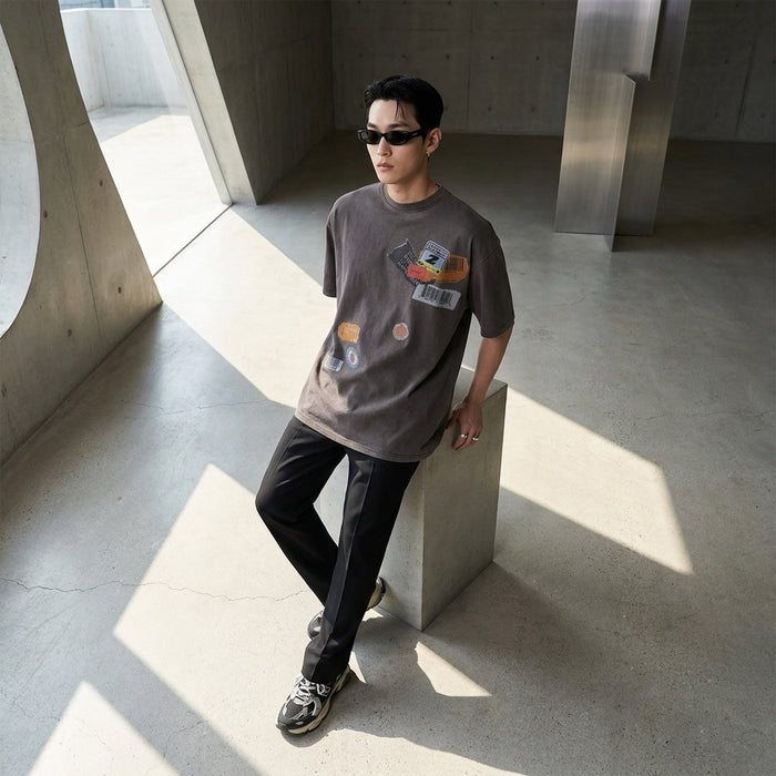 T-Shirt oversize homme emblème délavé K-fashion - Koreanxwear