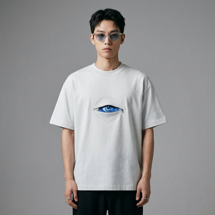 T-shirt lavé imprimé ample en coton noir - Koreanxwear - Taille M