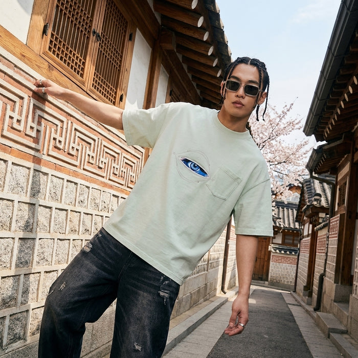 T-shirt lavé imprimé ample en coton noir - Koreanxwear