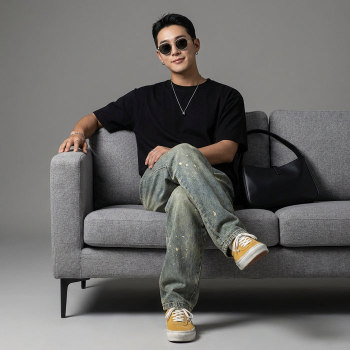 Jean droit délavé homme style streetwear - Koreanxwear - Taille M
