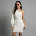 Robe pull asymétrique blanche à manches longues - Koreanxwear - Taille M