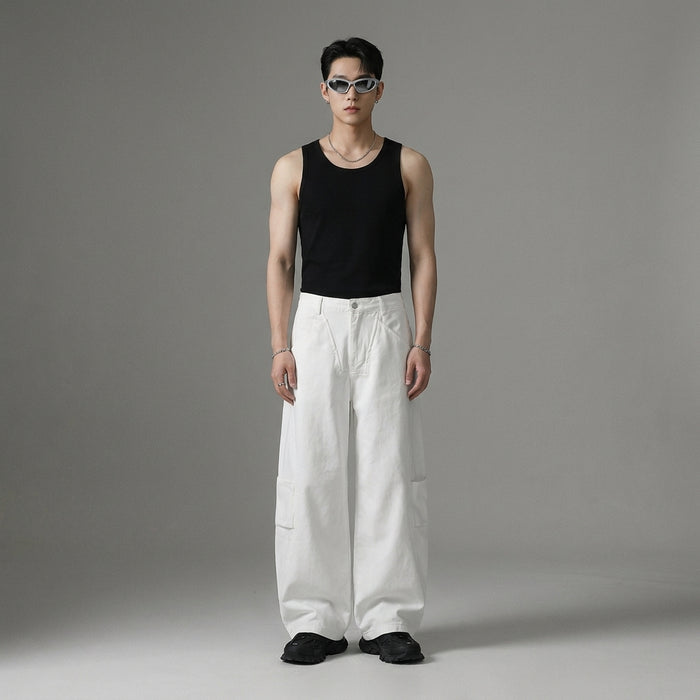 Pantalon large en denim blanc pour homme - K-fashion décontractée - Taille S